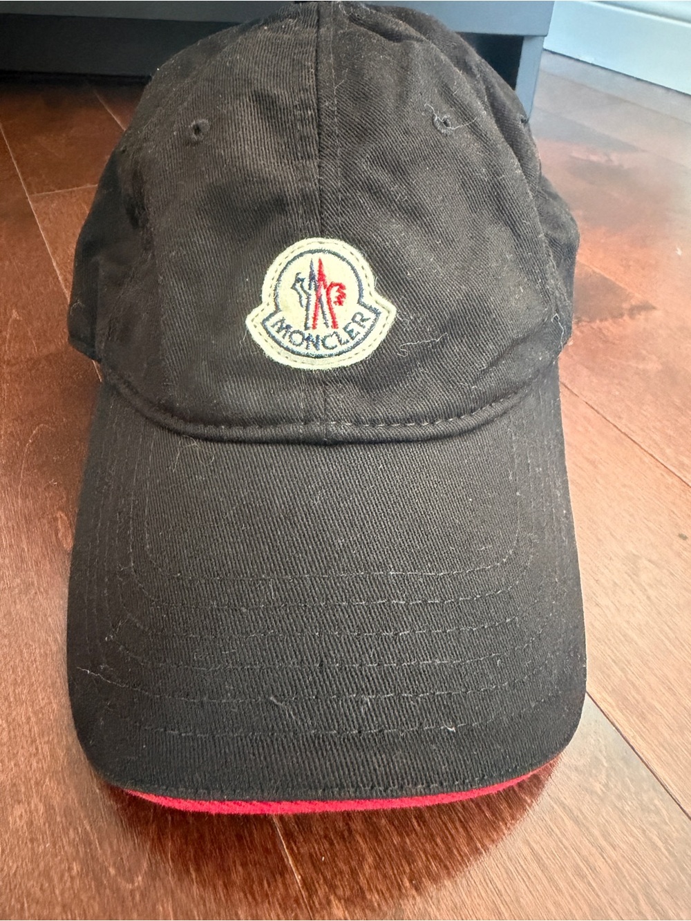 Moncler Black Baseball Cap with Red Accent and Logo Patch